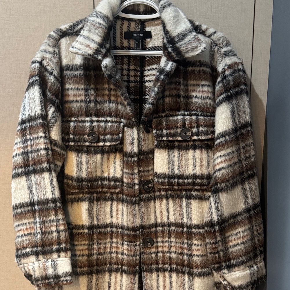Long Trench Coat Plaid Button-Up Jacke